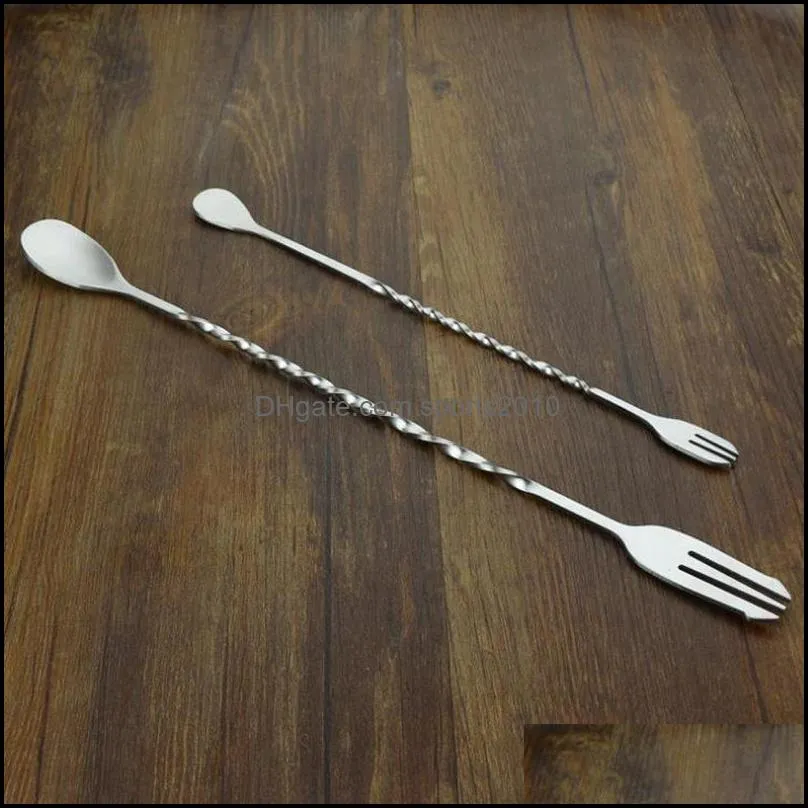 Wholesale Stainless Steel Cocktail Mixing Spoon Spiral Pattern Bar Cocktail Shaker Spoon Bar Tools fast shipping