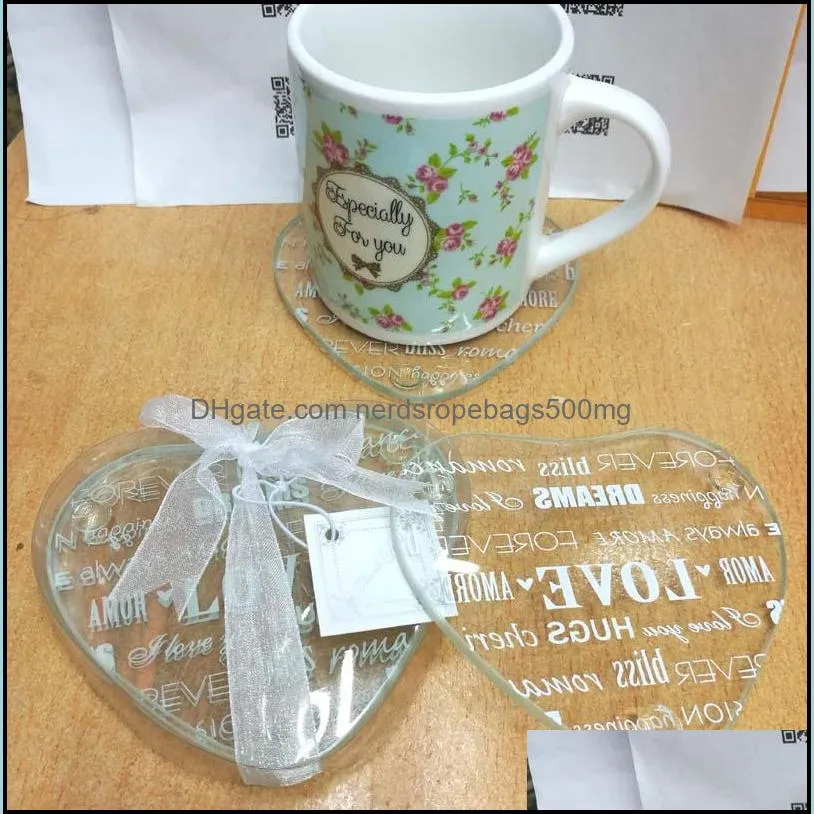 Free Shipping 200pcs/100set heart Love letters Glass Coaster Cup Mat Wedding Return Gifts Birthday Party Favor