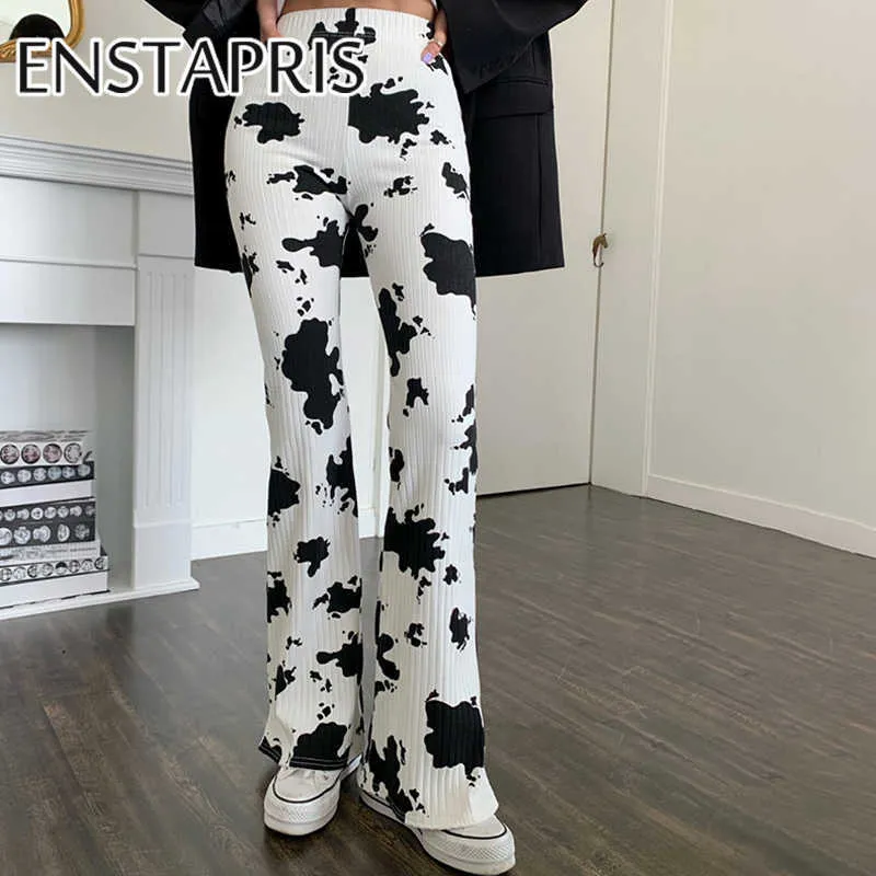 Cow Print Bell Bottom Pants Cyber Y2k High Waist Skinny Wide Leg Pant capris Strechy Trousers Ladies Sweatpants Women E Girl Q0801