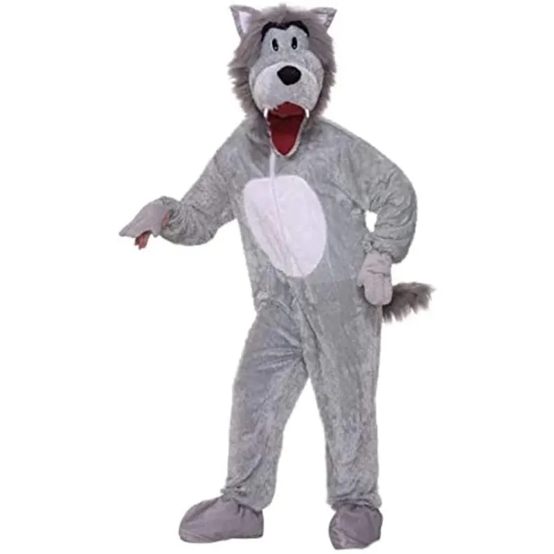 Performance Gray Wolf Plush Fursuit Mascot Costumes Halloween Fancy Party Dress Cartoon Character Carnival Xmas Easter Advertising Birthday Party Costume Outfit