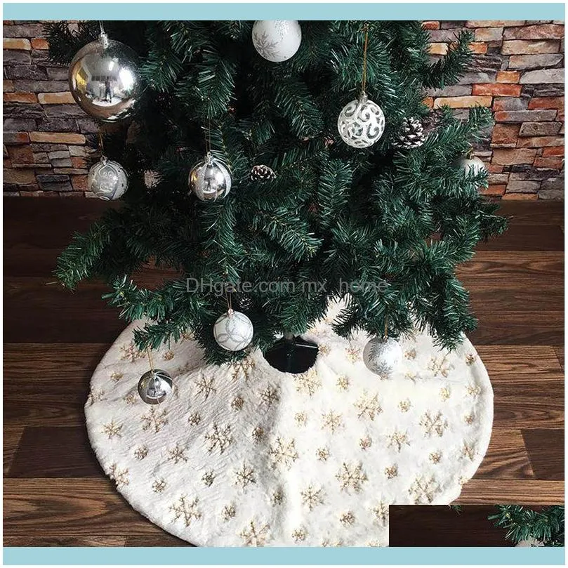 Decoraciones Suministros festivos para fiestas Gardenbeautiful Falda blanca con bordado Copo de nieve Árbol de Navidad Decoración para el hogar Feliz año Jpd