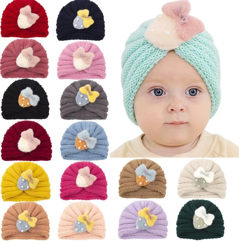 Gorras sombreros 2022 bebé invierno niños hecha punto sombrero calor fresa infantil color sólido beanie diadema niña