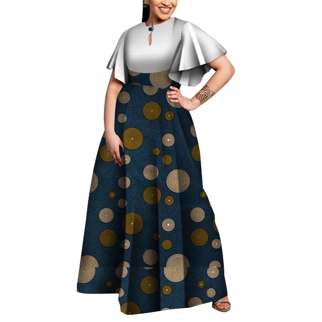 Plus Size Party Jurk Afrikaanse Jurken Voor Dames Nieuwe Bazin Riche Style Afrikaanse kleding Sierlijke Dame Print Wax Clothing WY5564