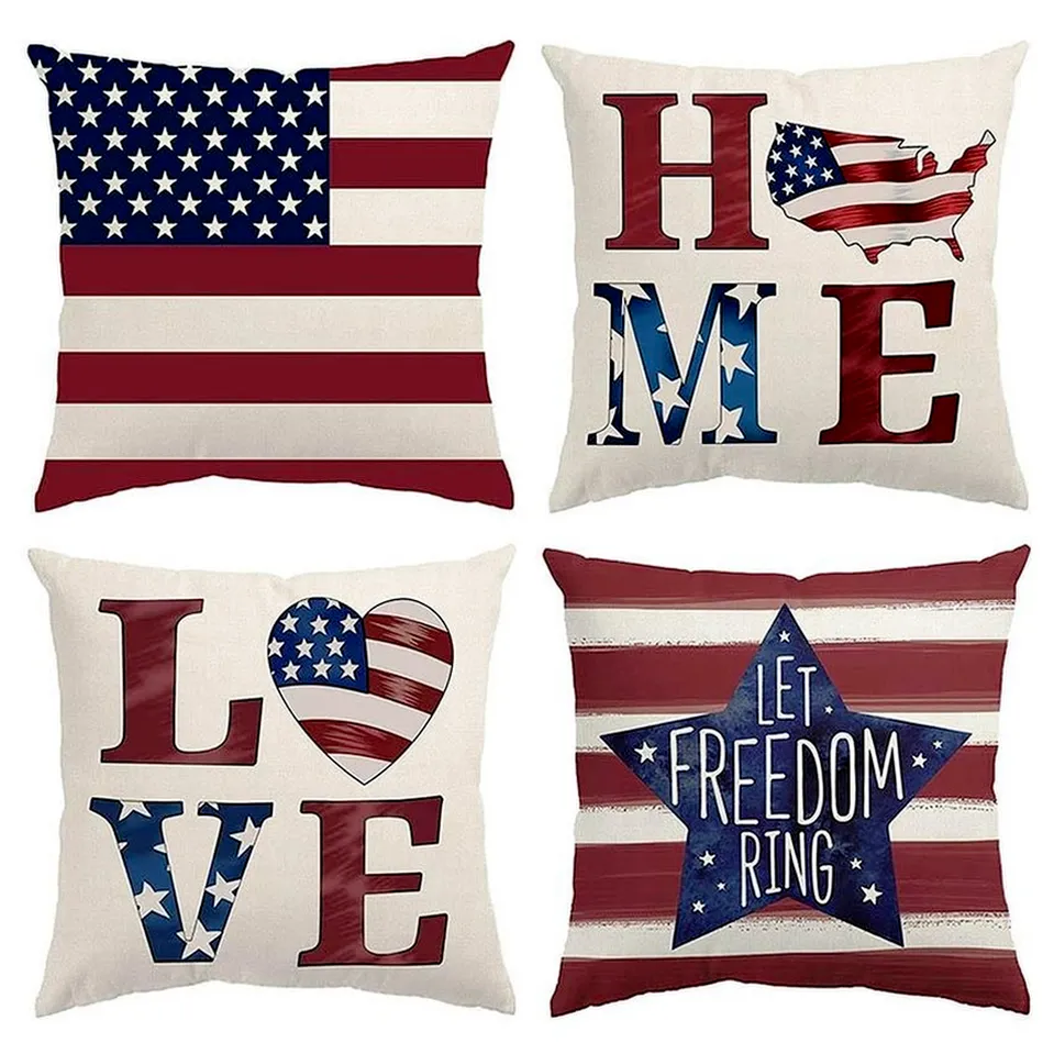 4th Of July Decorations Pillow Case 18x18 Independence Day American Flag Stars And Stripes Patriotic Throw Pillows Cover USA Freedom Home Decoration