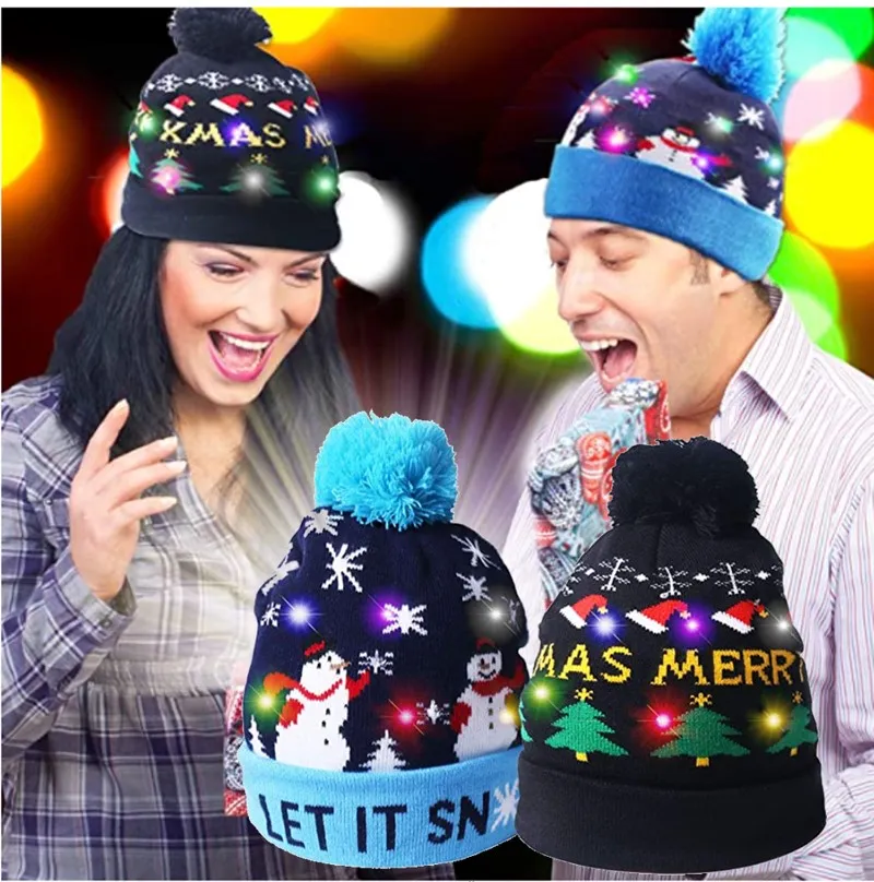 LED Light Up Hat Beanie Knit Colorful Lights Xmas Unisex Winter Snow Cap