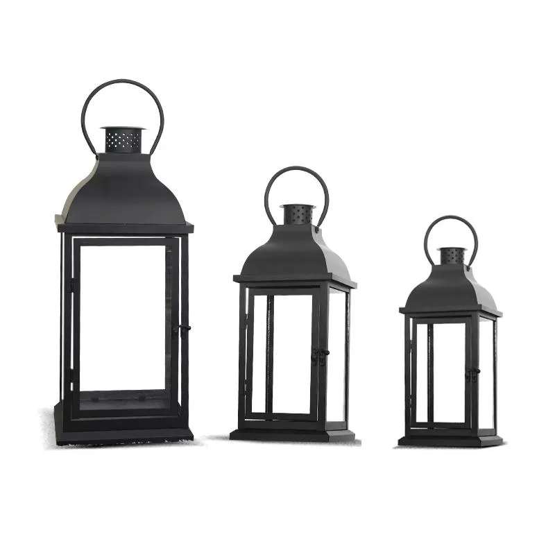 Bougeoirs Vintage en verre noir, support en fer et métal, lanterne suspendue, décoration pour Salon, centres de table de mariage, ZP60ZT