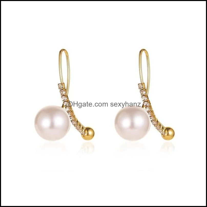 Imitation Pearl Diamond Cross Earrings Stud Alloy Geometric Women Ear Drop Korean Sweet Business Wind Suit Wear Earring Jewelry Accessories