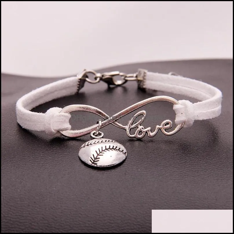 American Softball infinity Bracelets For Women Men Love baseball charm velvet String Rope Wrap Bangle Fashion Sports Jewelry Gift