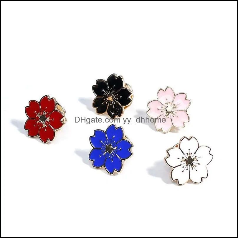 Pins, Brooches Japanese Cherry Blossoms Jewelry Brooch Flower Shape Zinc Alloy Fashion For Woman Modern Stylish 5 Color 18x17mm 1Piece