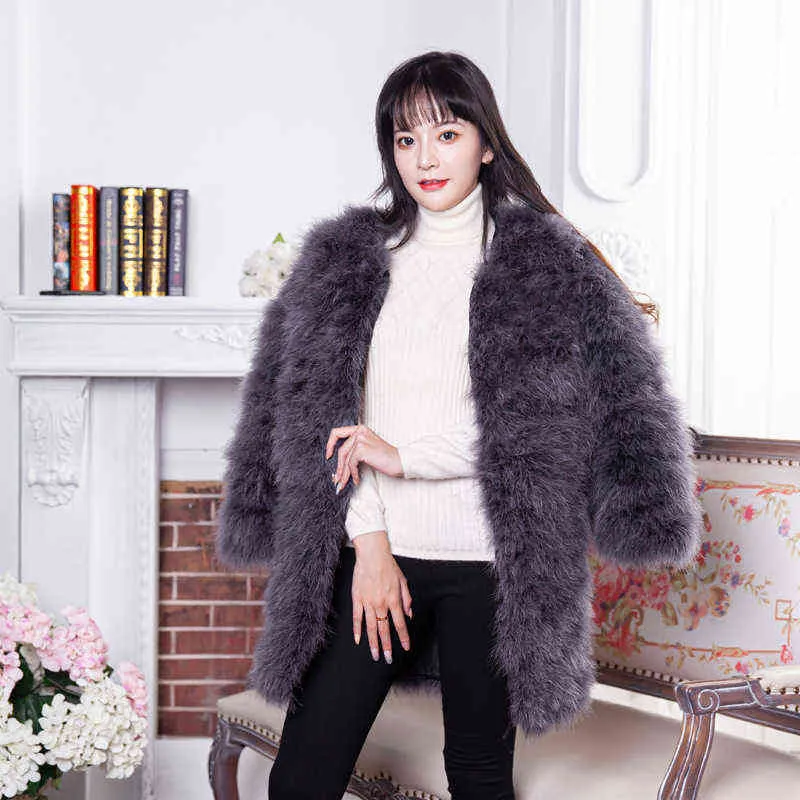 BaCai autumn and winter domestic ostrich hair long sleeve Korean three-dimensional decorative Lapel Haining fur 211207