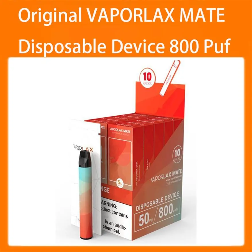 Vaporlax Mate Одноразовые устройства Предварительно заполненные сигареты 3ML Картридж POD 500 мАч Батарея 800 Puft Vape VS Bar Plus A46
