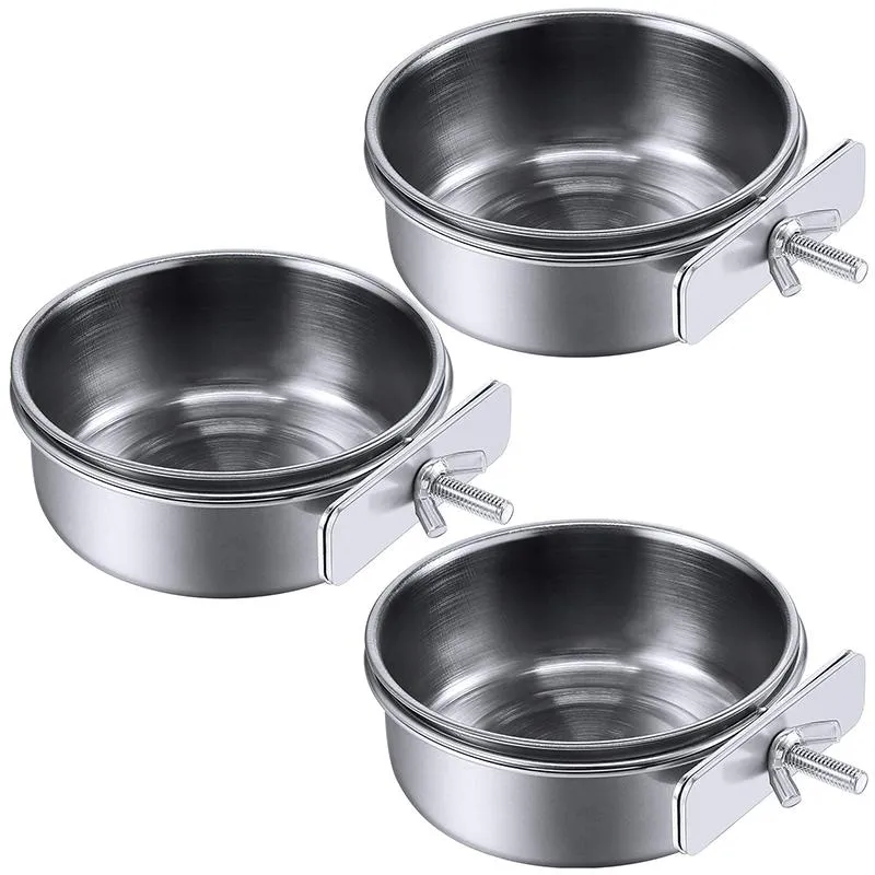 Other Bird Supplies 3-Piece Feeder Cup Stainless Steel Parrot Animal Cage Water Food Bowl S