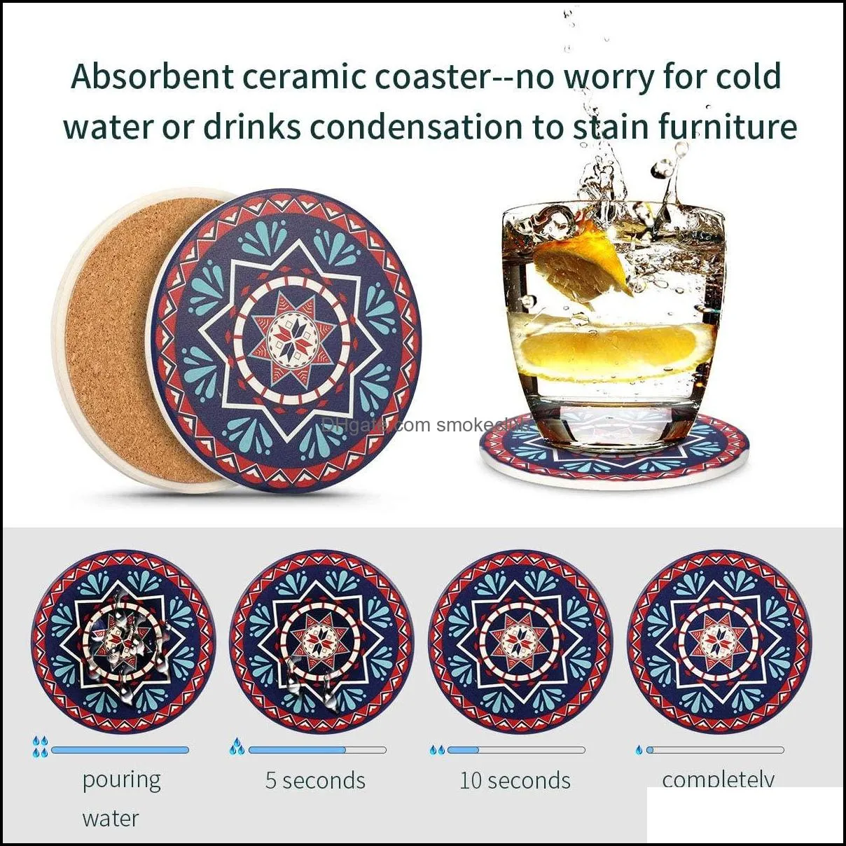 8pcs absorbent coasters, ice beverage pads, mandala flowers free shipping