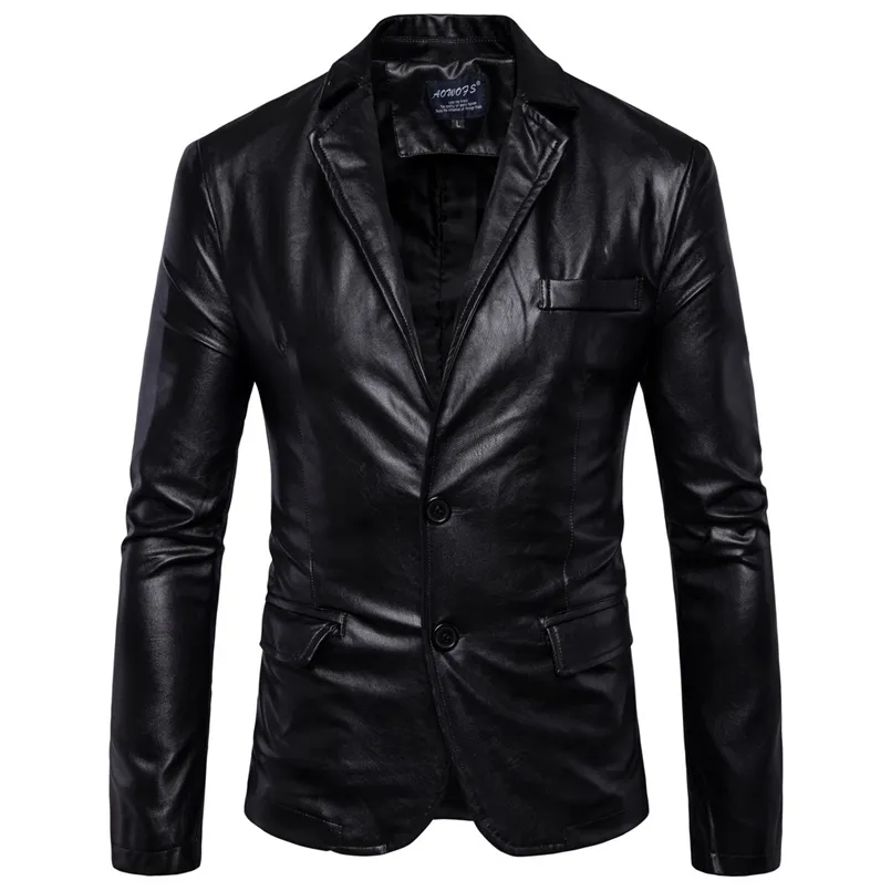 Jaquetas de couro dos homens 2 botão vestido formal ternos moda homem blazers preto marrom sólido motocicleta casaco camurça jaqueta masculina 220121