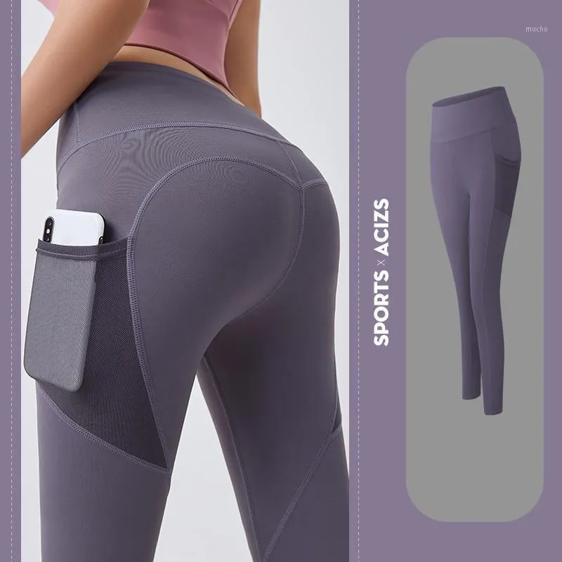 Yoga Outfit Donna High Wais Tasca laterale Leggings Push Up senza soluzione di continuità Hip Ladies Sollevamento Palestra Fitness Allenamento Esercizio Pantaloni elastici 2021