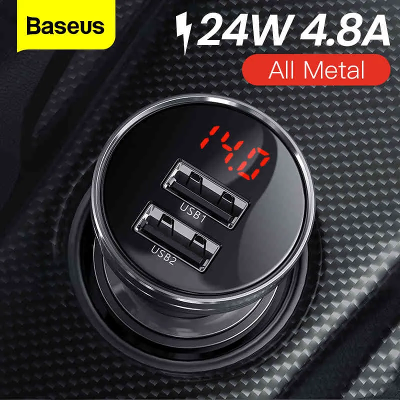 Baseus Dual 24W Fast Charging LED Auto Charge Adapter For iPhone Xiaomi USB Car- Mobile Phone Charger