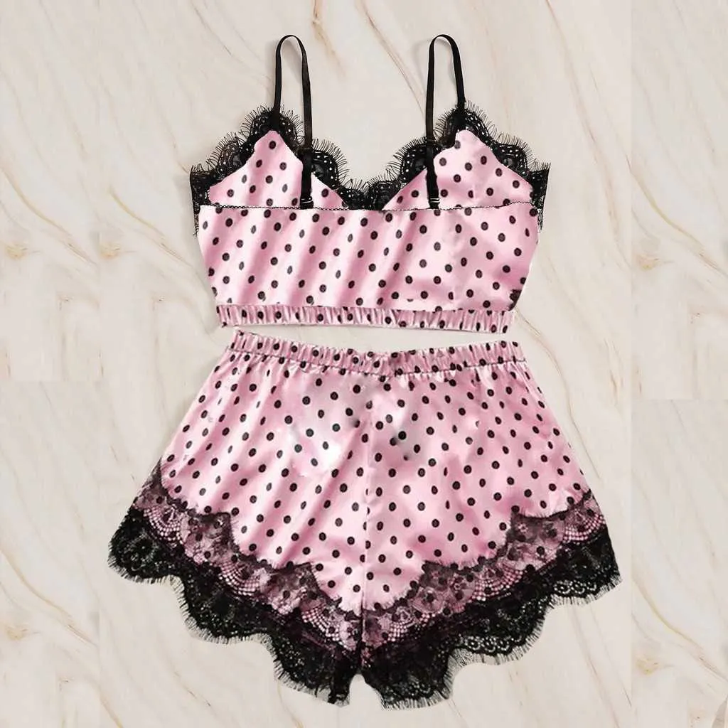 MIARHB Polka Dot Sweet Pajamas For Women Sexy Lace Sleepwear Cute