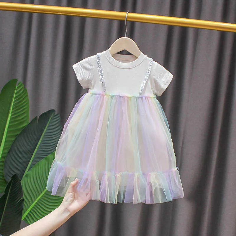 Baby Dress Newborn Toddler Girls Summer Rainbow Tutu Dress Elegant Kids Baby Girl Princess Dresses 0-3 Years Clothing Q0716