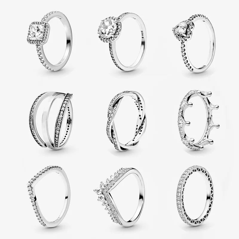 Bagues de mariage en argent sterling 925 pour femmes brillant CZ diamant de qualité supérieure avec boîte d'origine pour dames fiançailles anniversaire cadeau d'anniversaire