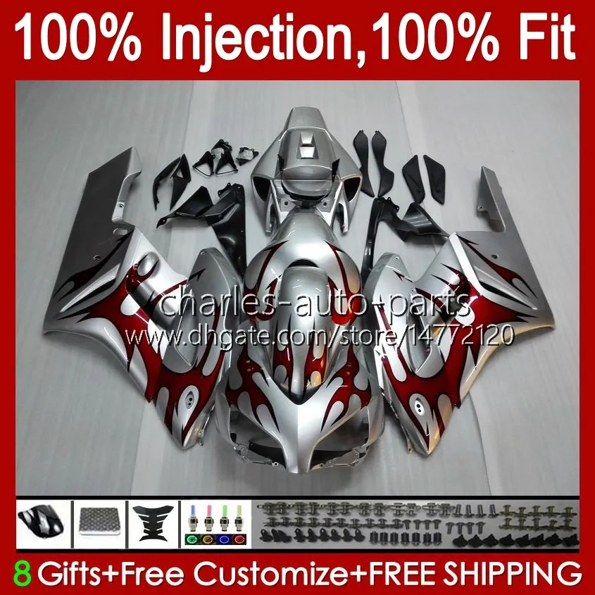 Injektionsform 100% passform för Honda Fairings CBR1000 CBR 1000 RR CC 04-05 Body 52No.8 CBR 1000RR 1000CC 2004 2005 CBR-1000 CBR1000RR 04 05 OEM Full Fairing Red Flames