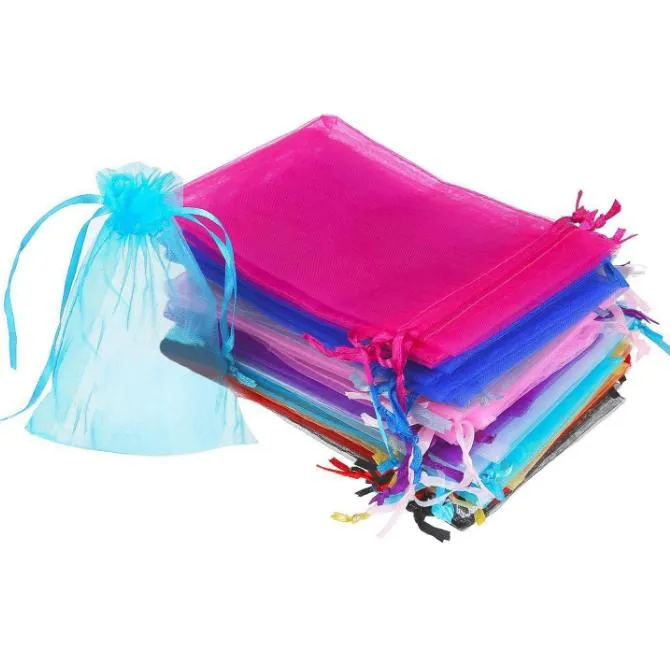 Wholesale 7*9cm Jewelry Bags Mixed Organza Jewelry Wedding Party Favor Xmas Gift Bags Purple Blue Pink Yellow Bla