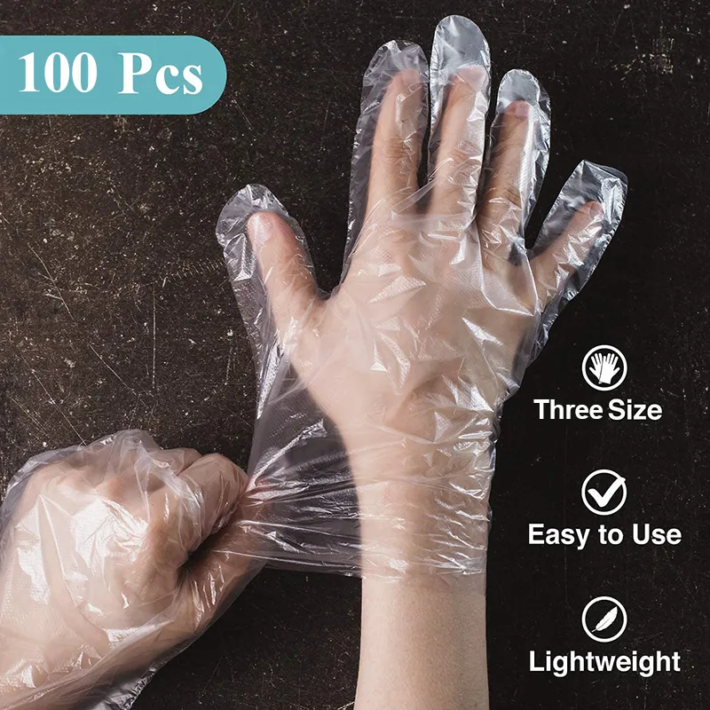 100 Guanti Usa E Getta In Plastica Trasparente Senza Polvere Taglia Unica Per Alimenti E Pulizia