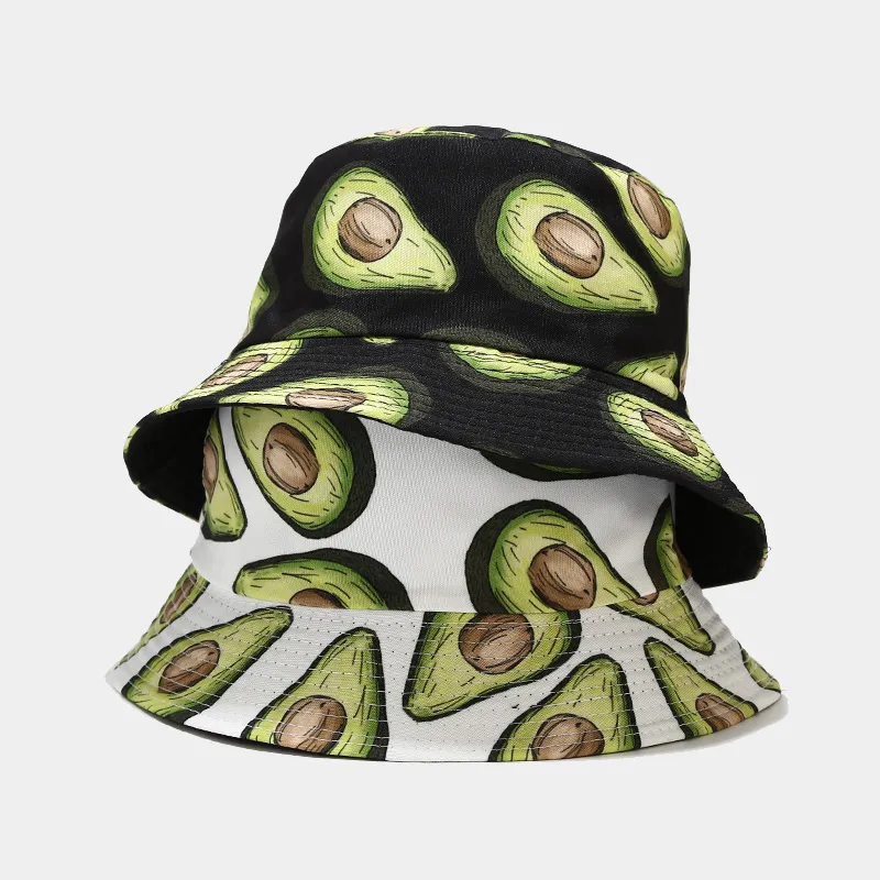 Kreskówka Avocado Fisherman Hat Reversible Wiadro Kapelusz Dla Kobiet Mężczyźni Street Hip Hop Składany Kuzyka Cap Vintage Drukowane Kapelusz Wędkarski