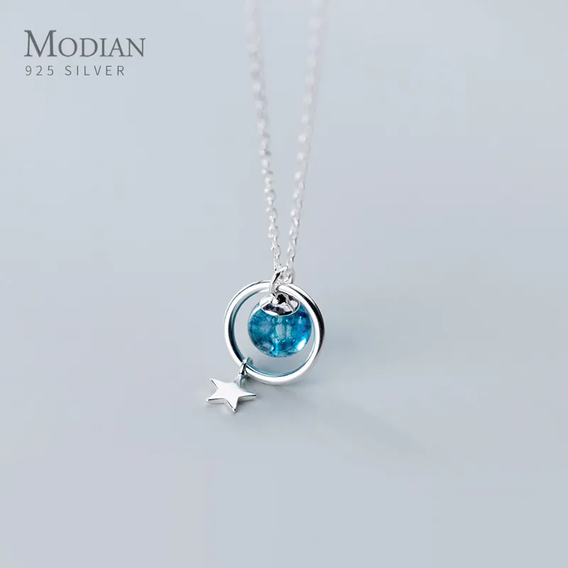 Modian Fashion 925 Sterling Silver Colorful Crystal Geometric Circle Star Pendant fit Women Adjustable Necklace Fine Jewelry Q0531