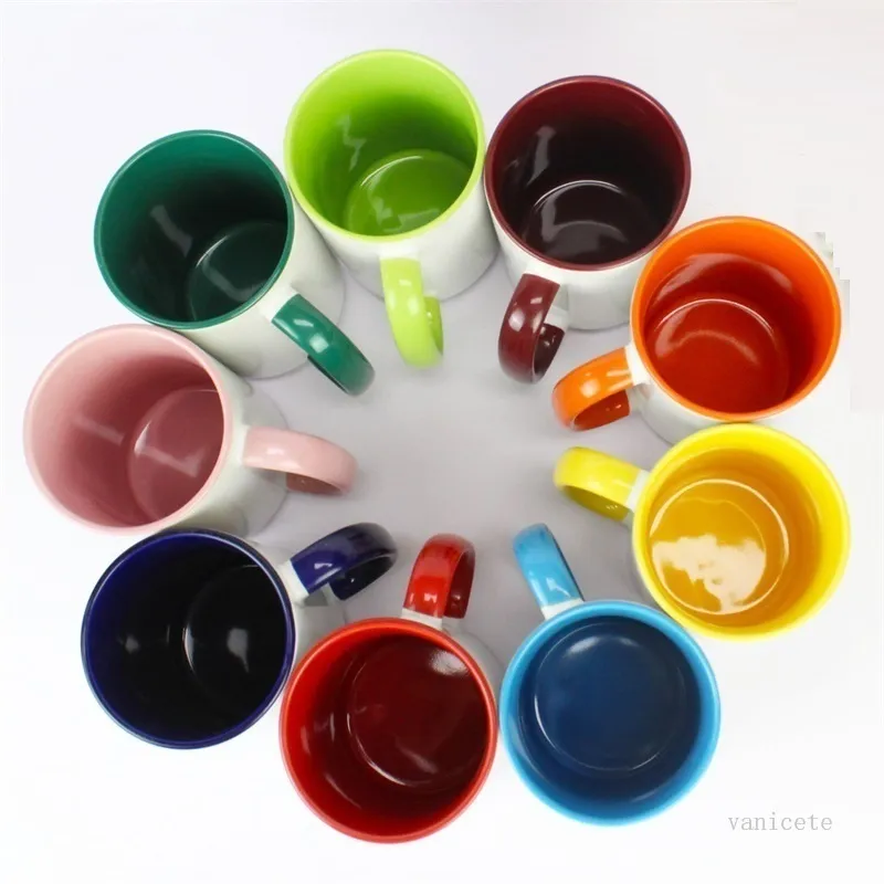 2021 NEUE leere Sublimation Keramik Becher Farbe Griff Farbe innen leere Tasse DIY Transfer Hitze Presse Druck Wasser Tasse Meer Versand T9I001159