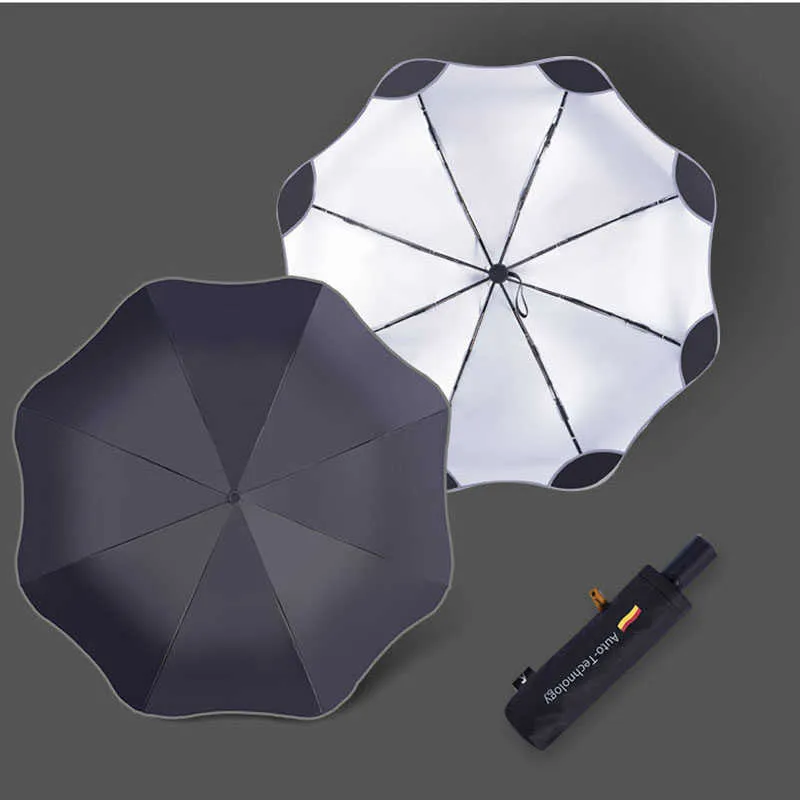 Anti-UV Full Automatic Business Umbrella 3 Folding Male Female Parasol Sun Rain Women Windproof Luxury For Men 210626