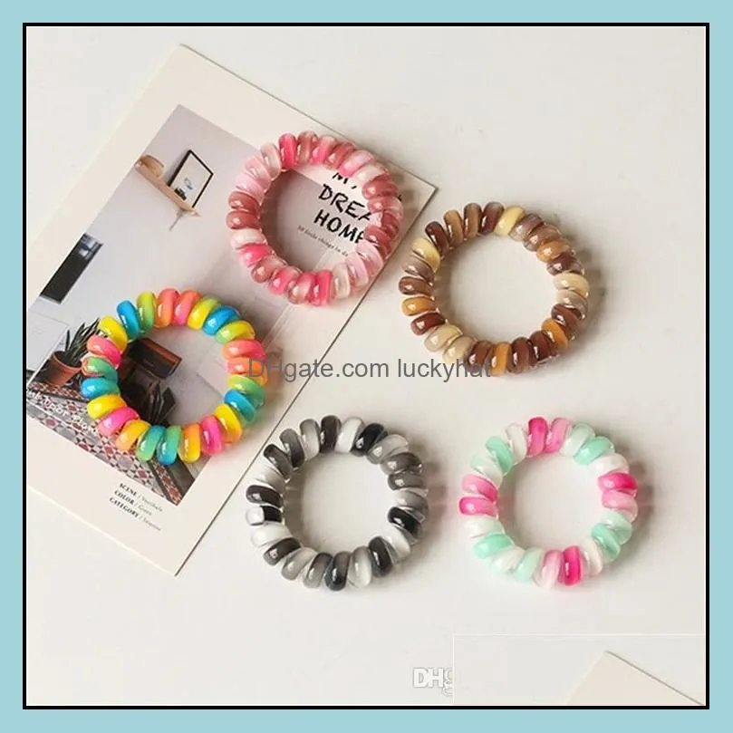 8 color Gradient Telephone Wire hairband colorful Ponytail Holder Elastic Phone Cord Line hair tie hair accessories kid gift