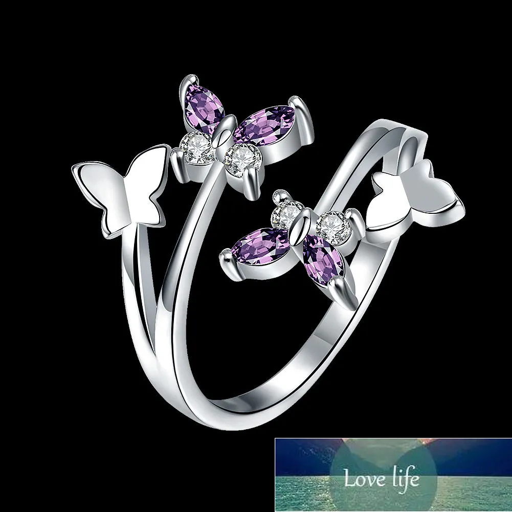 Vente en gros bague papillon fraîche et douce couleur argent bagues pour femmes bijoux en zircon ouvert bijoux Anel Anillo LOVE GIFT prix usine design expert qualité dernière