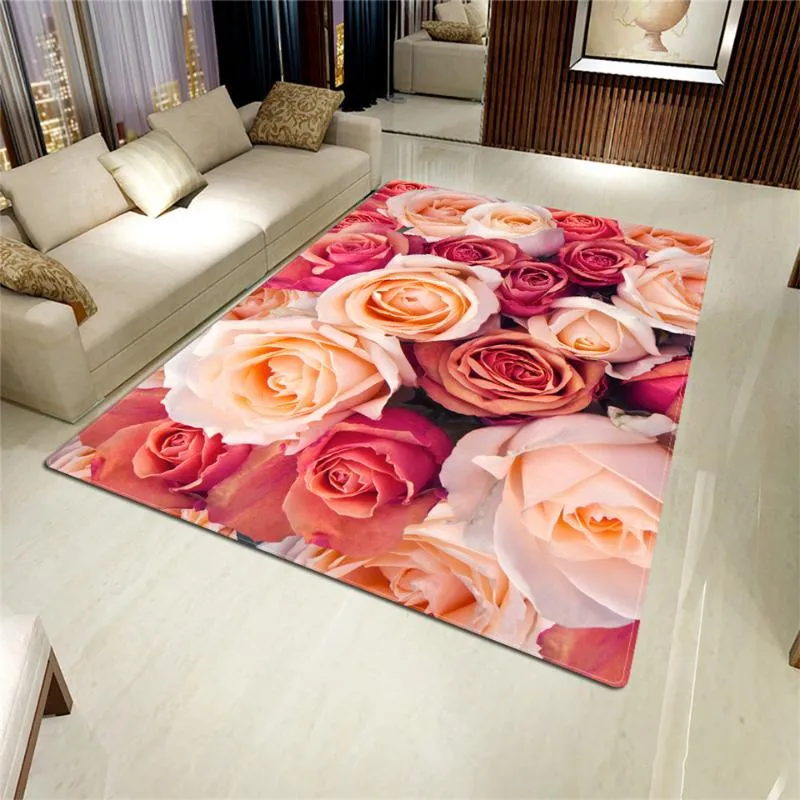 Carpets 2021 장미 카펫 3D 매트 거실 꽃 깔개 욕실 안티 슬립 흡수 주방 홈 장식 Doormat 사용자 정의