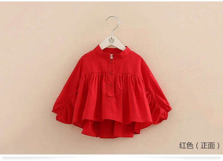 Kids Tops Spring Autumn New Fashion Baby Children Mandarin Collar Solid Color Long Sleeve School Girls Blouses Shirt (9)