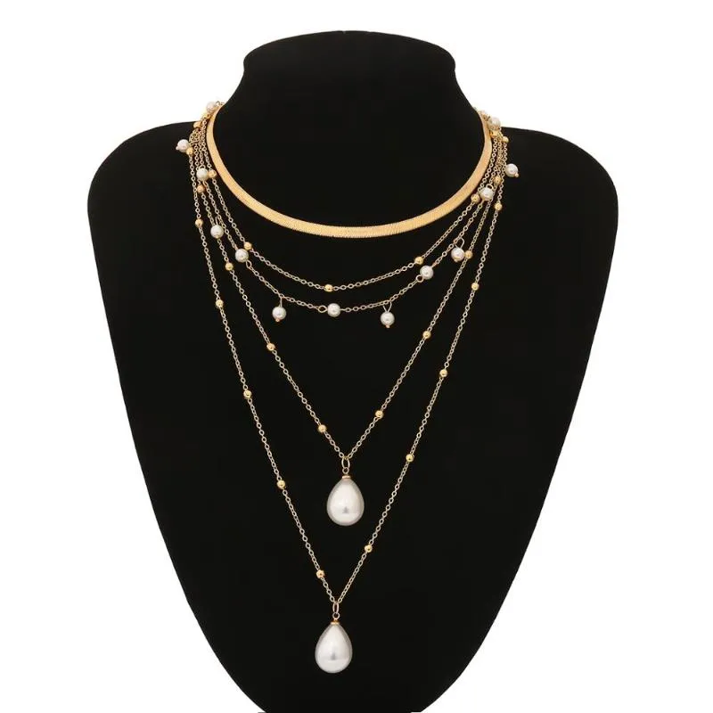 Lacteo Bohemian Imitation Pearl Clavicle Chain Necklace Set