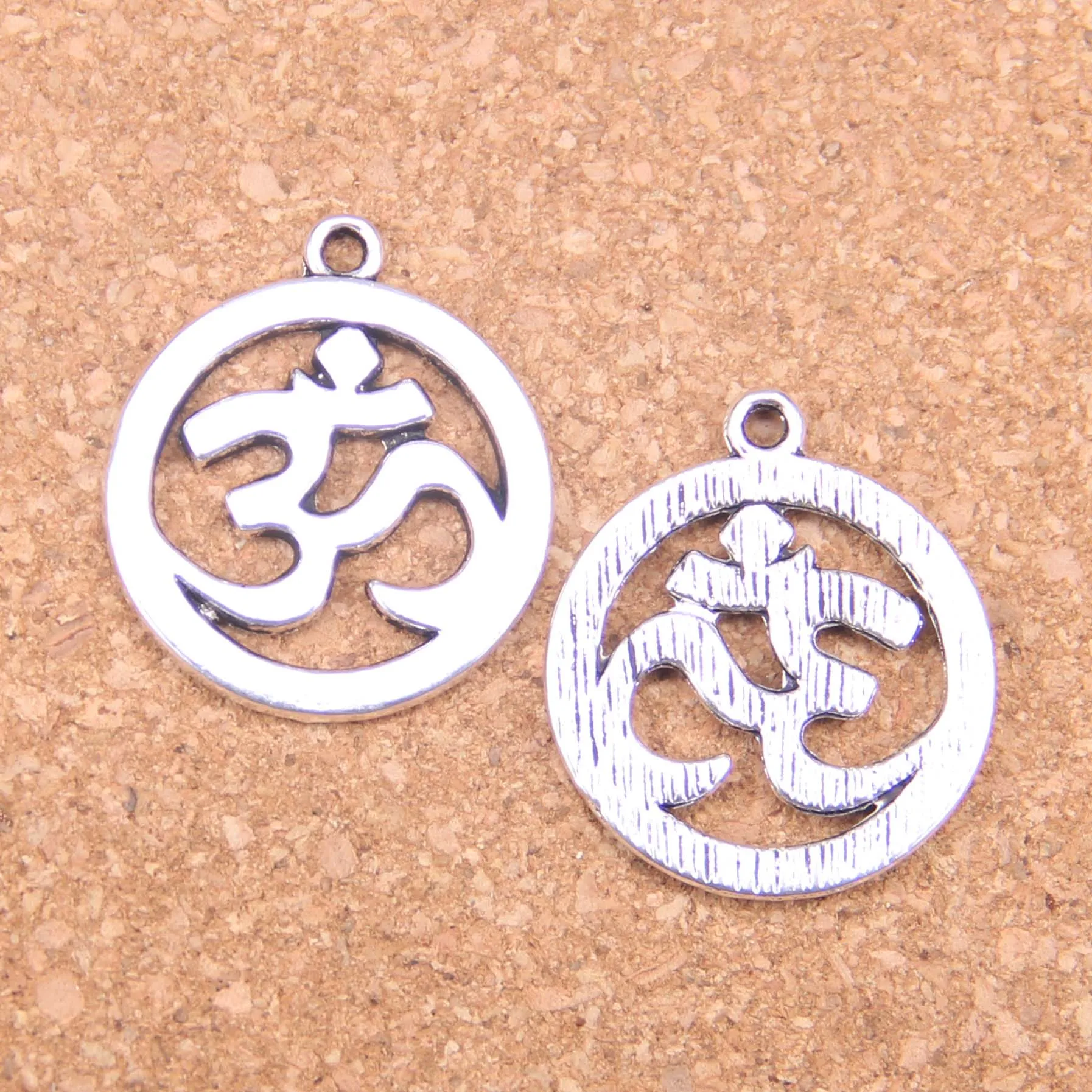 32pcs Antique Silver Plated Bronze Plated Yoga OM Charms Pendant DIY Necklace Bracelet Bangle Findings 25mm257N