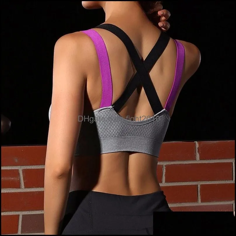 Gym Clothing Yoga Push Up Sports Bra Cross Strap Back Running Padded Brassiere Sport Fitness Top Tank Vest Shockproof