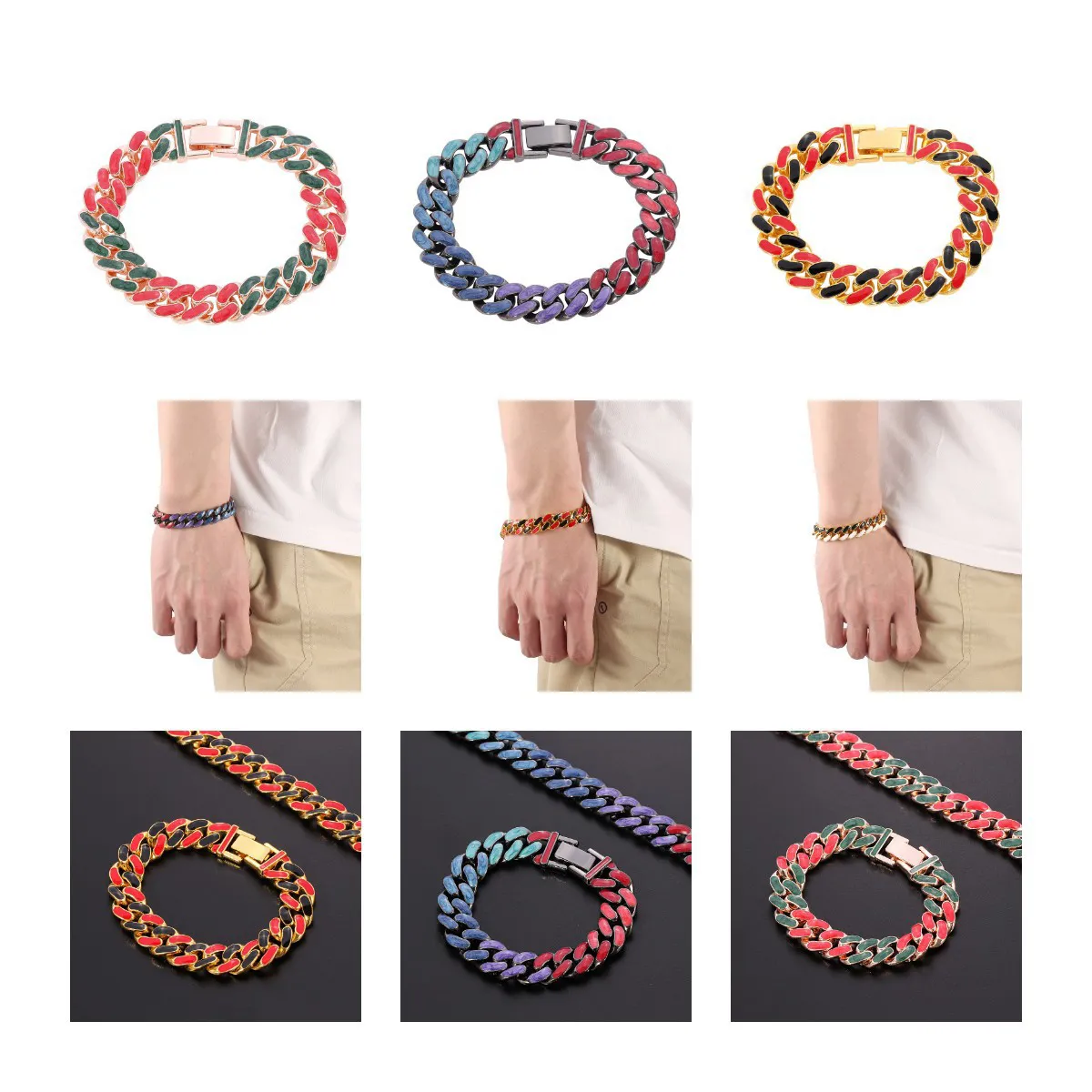 Fashion Unique Hip Hop Cuban chain Drip bracelet Chain Bracelet Colorful Shine Cuban Chain Mens Jewelry