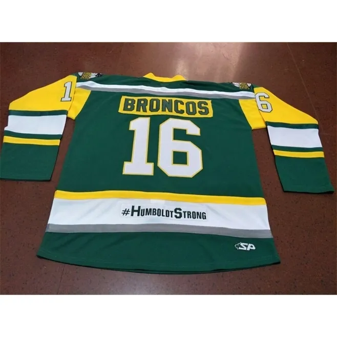 001 vrai vert broderie complète # 16 HUMBOLDT BRONCOS HUMBOLDT STRONG STRASCHNITZKI HOCKEY JERSEY ou personnalisé n'importe quel nom ou numéro maillot rétro