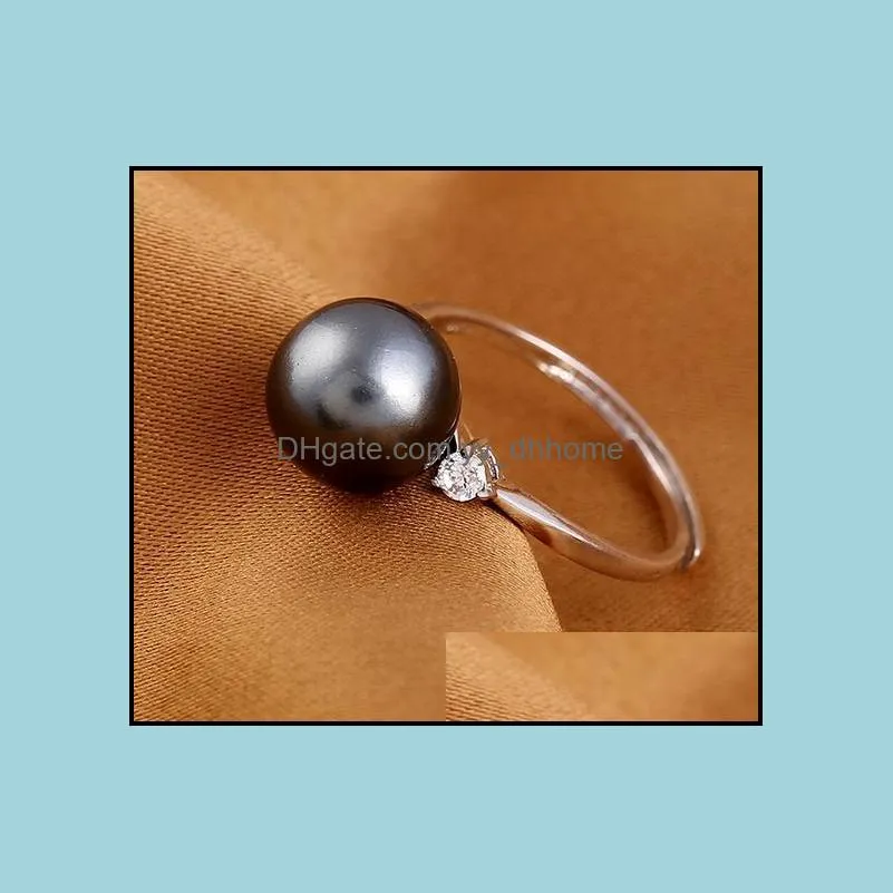 10mm Tahitian black shell pearl ring opening adjustable female 925 silver 2366