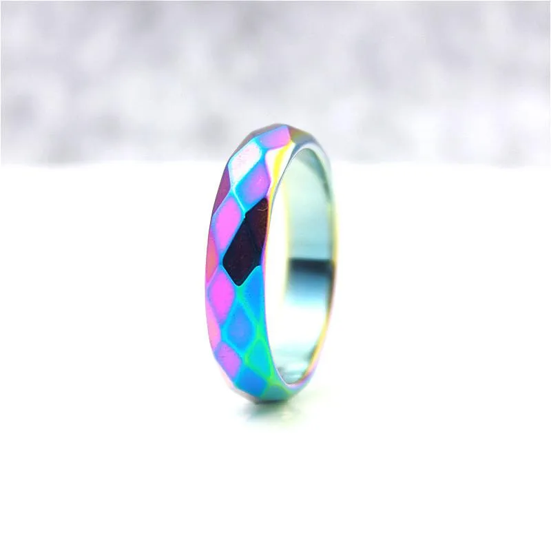 Cluster Rings Fashion Party Jewelry 5A Quality 6mm Wide Cut Hematite Ring Rainbow 1 Piece303x