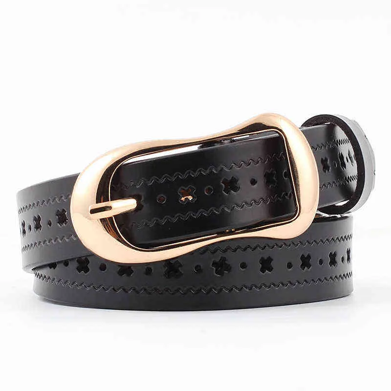 Black Belt Womens äkta läderbälten för kvinnor Kvinnliga lyxmärke Guld Pin Buckle Belt för jeans Punk Gothic Femme Riem G220301