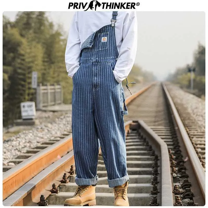 PrivatKänner Overaller Mens Mode Man StreetWear Casual Full Längd Denim Rompers Pocket Regular Jeans Suspender Man 210622