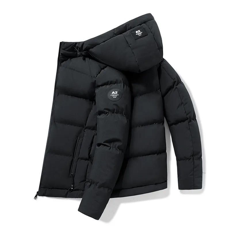 Winter Coat Män Parkas förtjockad Varm Jacka Mens Hooded Collar Jackor Solid Färg Man Mode Casual 211214