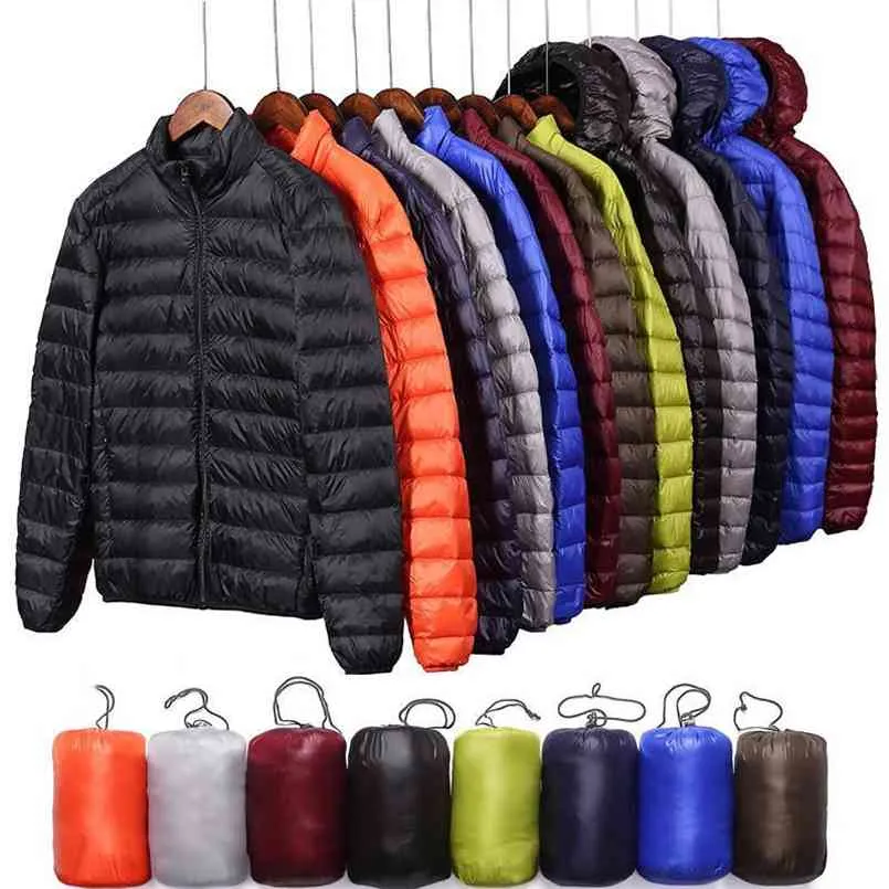 Otoño invierno abajo chaqueta hombres casual soporte collar ultra ligero parka abrigo portátil outwear a prueba de viento blanco pato abajo chaqueta 4xl 210914