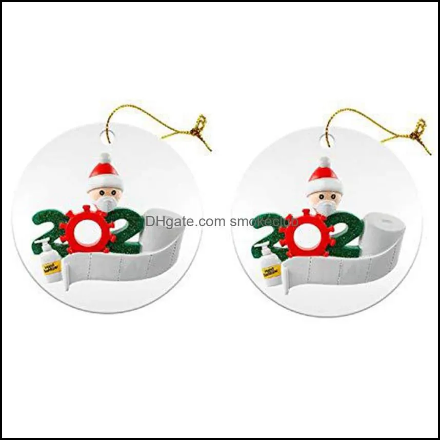 2020 Christmas Ornament Wooden Xmas Tree Pendant with PVC Snowman Face Mask Handing Toys Family Of Ornament with mask GGA3734-5