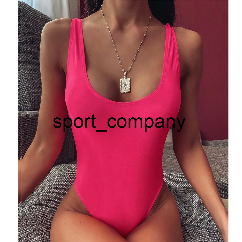 2021 Hot Różowy strój kąpielowy Jednoczęściowy garnitur Seksowny Backless Swimsuit Wysokie Cut Girl Swimwear Push Up Monokini Jump Suits Dla Kobiet