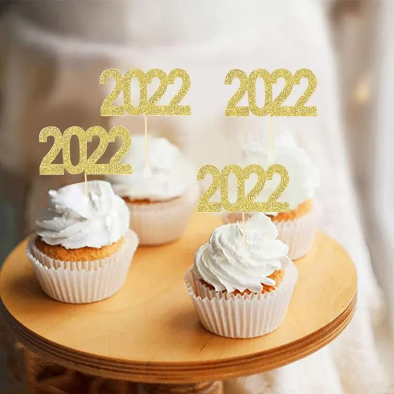 Autres fournitures de fête de fête mariage 12 pièces 2022 drapeau de gâteau numérique et petite année décoration signe noël E2s8