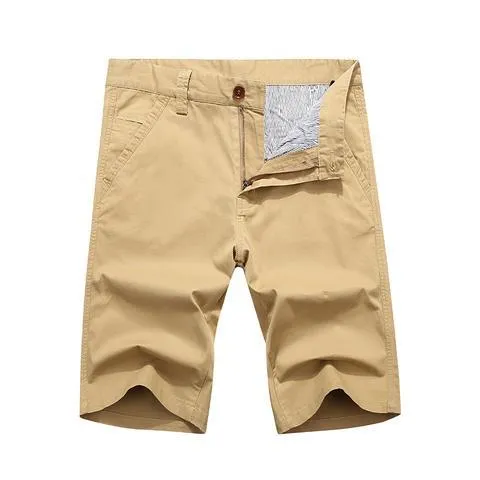 Pantalones cortos casuales para hombres Pantalón de cinco puntos con bolsillo de color sólido de negocios de algodón fino de verano