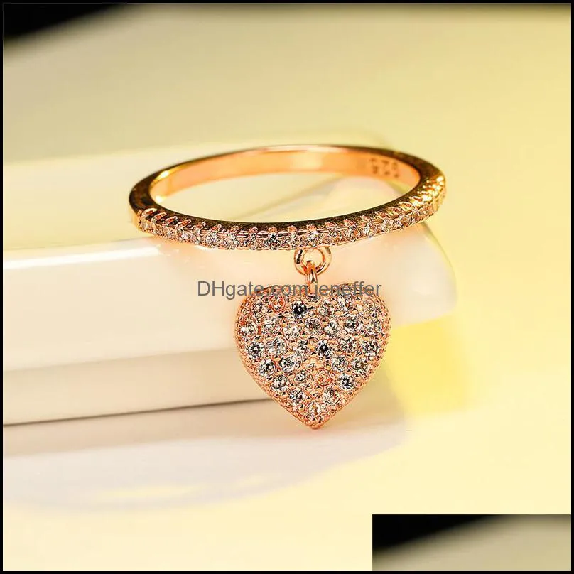 Klaster pierścieni Biżuteria Luksusowa Kobieta Biały Kryształ Wisiorek Pierścień Urok Rose Gold Color Wedding Dla Kobiet Cute Bridal Love Heart Engęge Y04